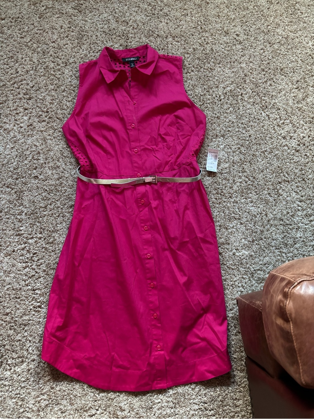 Roz & Ali Sleeveless Button-Front Mini Dress in Fuchsia